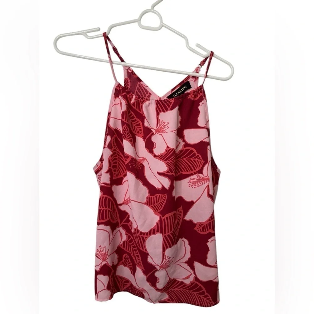 Sugarlips Ginger Berry Floral Halter Tank Top NWOT
